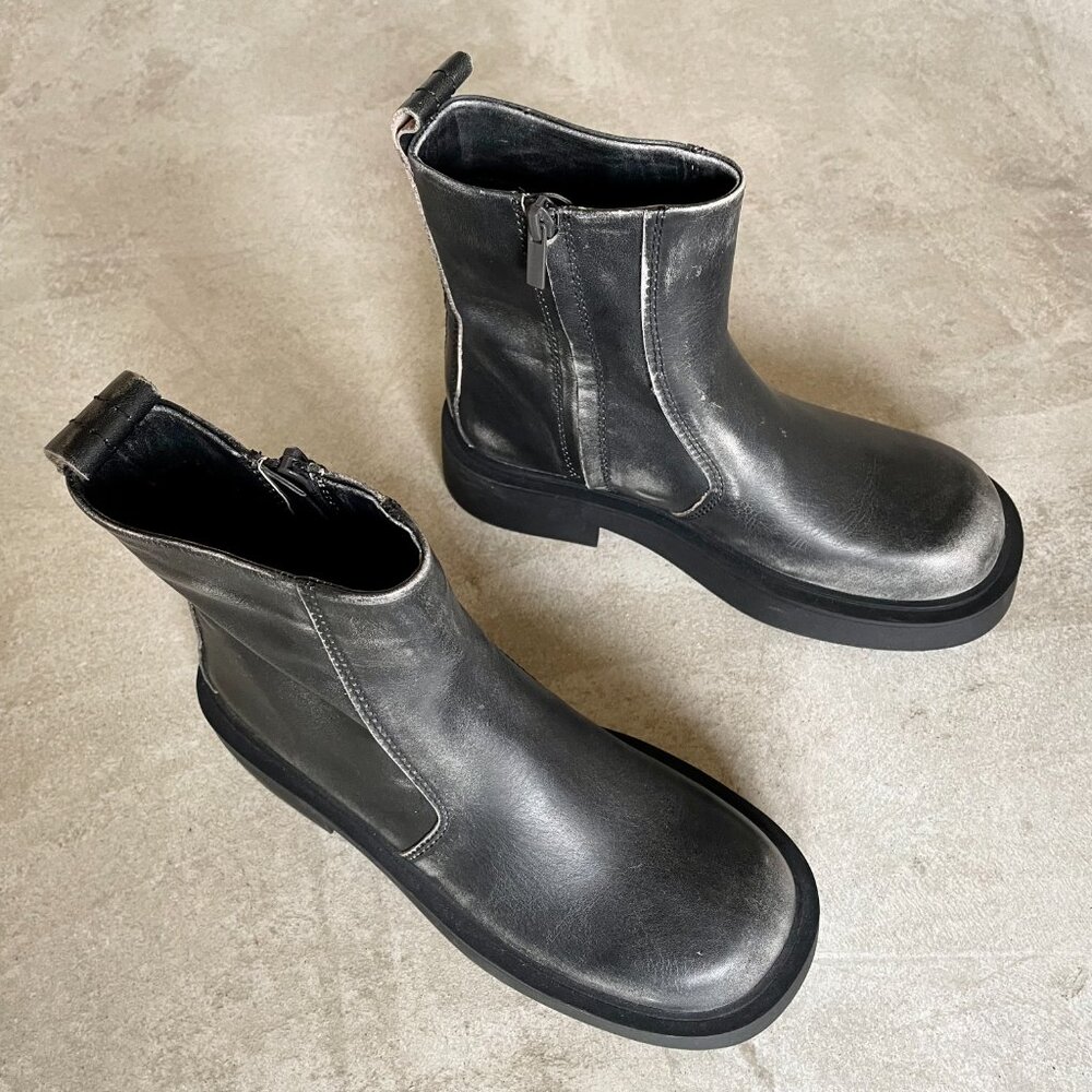 NWT Zara Womens Chunky Sole Leather Zip Ankle Boot 38 - Picture 3 of 11